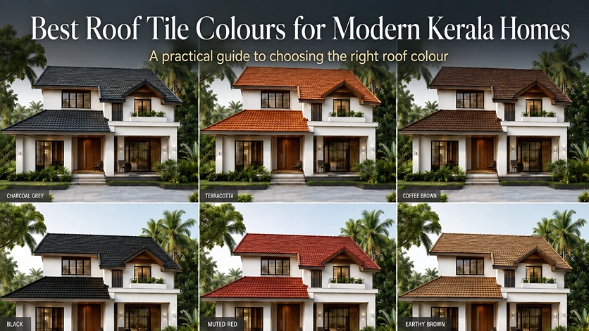 Modern Kerala home roof tile colour options.